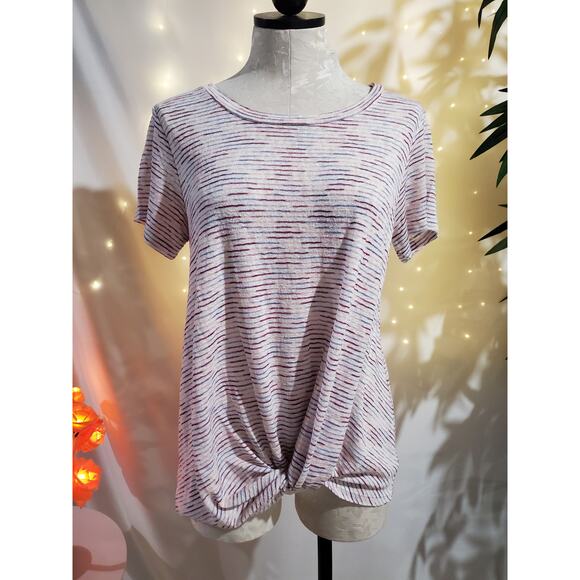 bobeau Tops - Bobeau Striped Multicolor V-Neck Twist Hem T-Shirt Womens Size S Short Sleeve